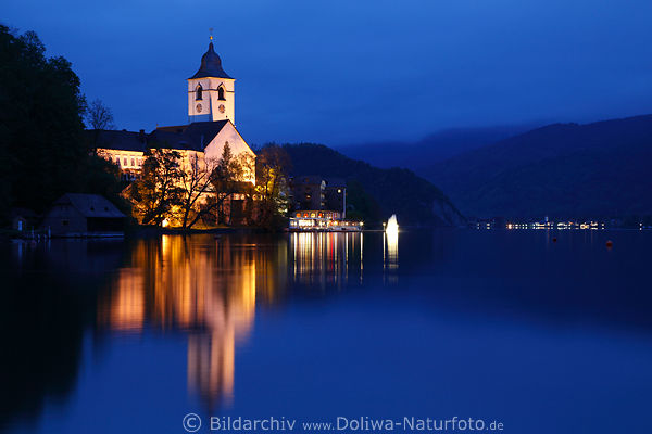 St.Wolfgang Kirche See-Nachtpanorama Blauwasser romantische Lichter