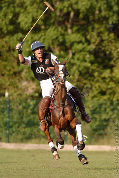 Poloplayer gallop scream horse-rider emotions after goal-shot