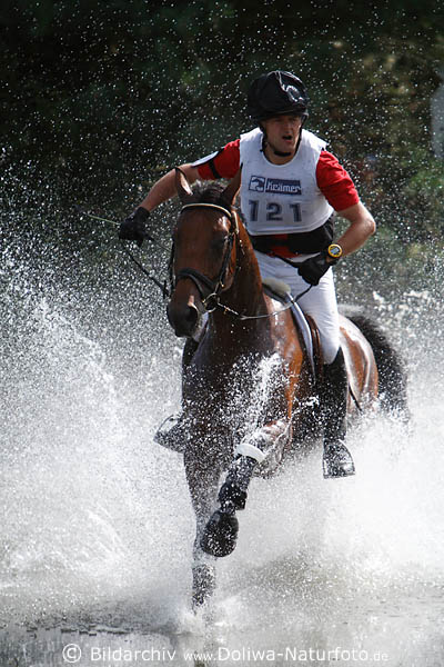 Horserider in watersquirts equestrian watercross photo action art image horse open-country riding