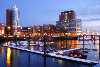 Harbor Hamburg winter photo twilight mood on elbe river port lights waterscape picture