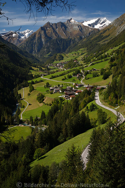 Virgental Landschaftsfoto Prgraten Bergdrfer grne Wiesen unter Malham-Gletscher (weiss kees)