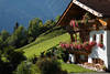 Berg-Gasthaus mit Balkonblumen saftige Hangwiese Naturidylle Alpendorf Virgen