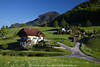 106366_ Bergland Huser Wohn-Idylle Bild Grnwiesen an Wege-Kreuzung ber Wolfgangsee
